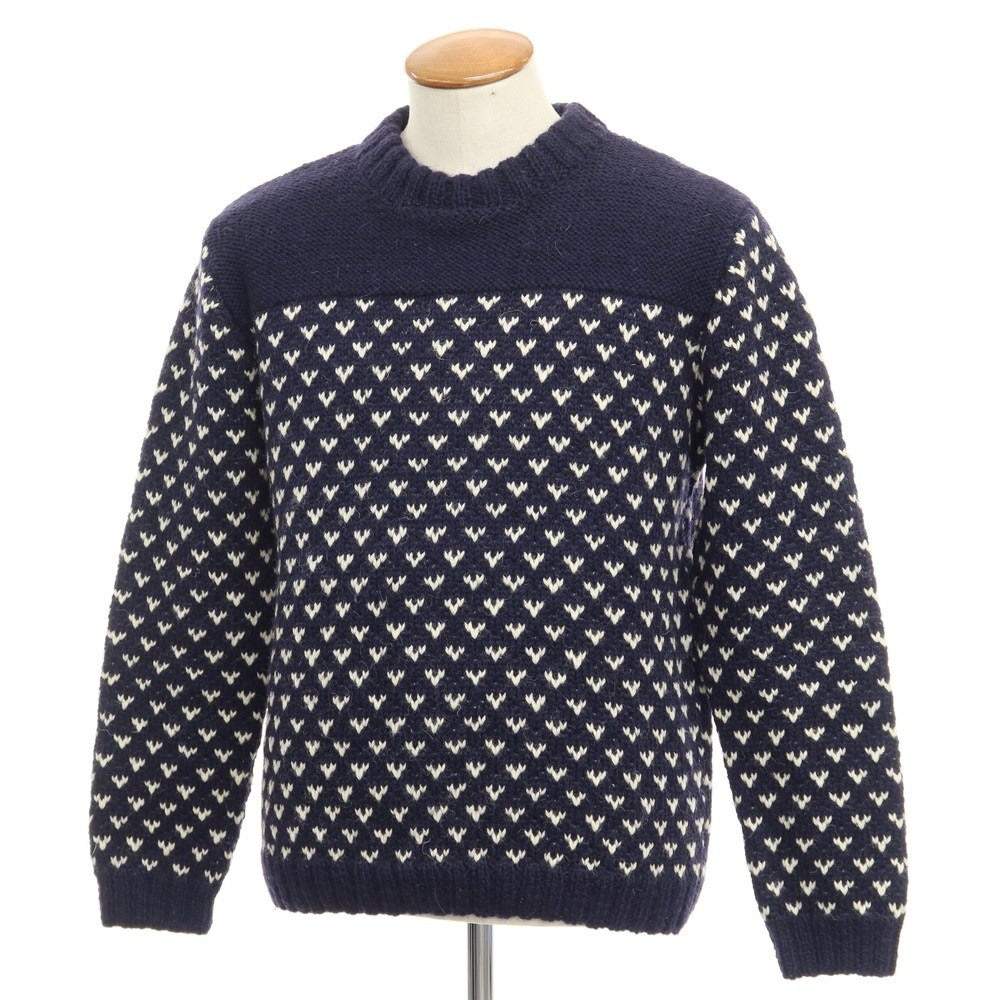 【中古】ブラックシープ Black Sheep ローゲージウール クルーネックニット ネイビーxオフホワイト【サイズM】【NVY】【A/W】【状態ランクB】【メンズ】【768897】 BPD