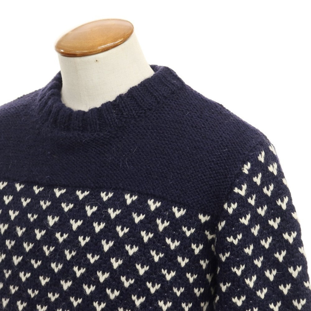 【中古】ブラックシープ Black Sheep ローゲージウール クルーネックニット ネイビーxオフホワイト【サイズM】【NVY】【A/W】【状態ランクB】【メンズ】【768897】 BPD