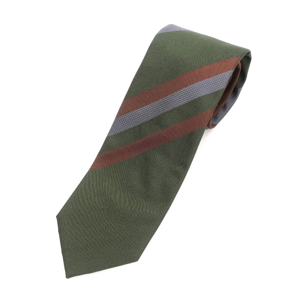 [New] GIERRE Panel Stripe Tri-Fold Silk Tie Brown x Dark Green [BRW] [S/S/A/W] [Condition Rank N] [Men&