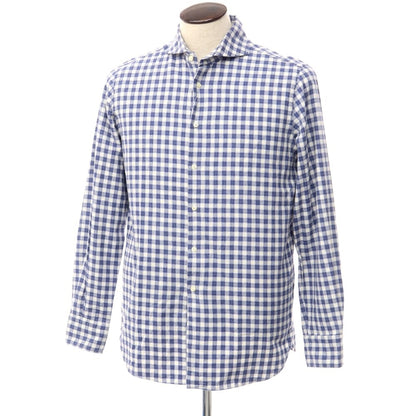 [Used] GUY ROVER Cotton Check Horizontal Collar Shirt Navy x White [Size L] [NVY] [S/S/A/W] [Condition Rank C] [Men&
