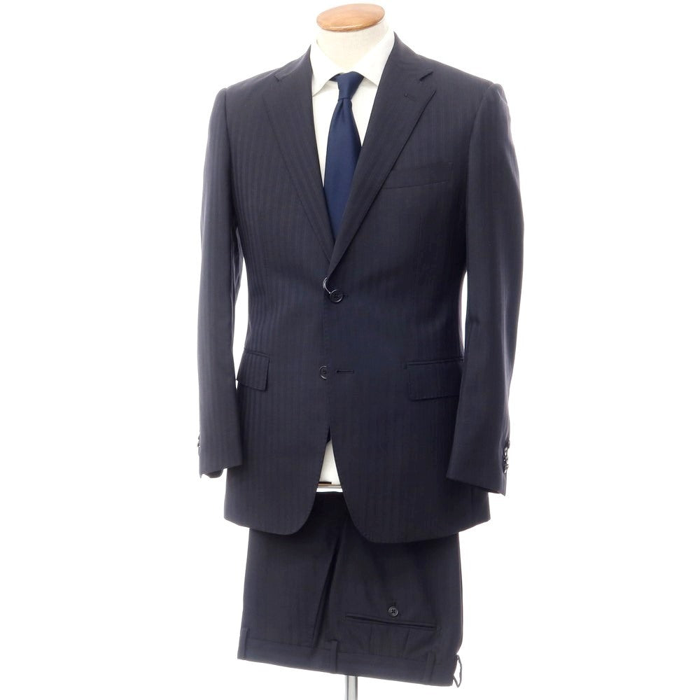 [Used] THE SUIT COMPANY Polyester wool shadow stripe 2 button suit Black navy [Size 175cm-8 Drop] [NVY] [S/S] [Condition Rank B] ​​[Men&