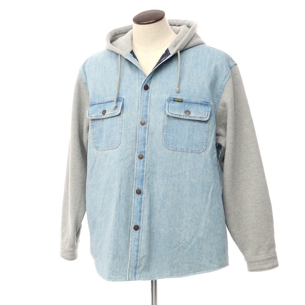 【中古】シュプリーム Supreme 2022年秋冬 Fleece Hooded Denim Shirt パーカー
 ライトブルーxグレー【サイズXL】【BLU】【A/W】【状態ランクB】【メンズ】
【769777】 APD