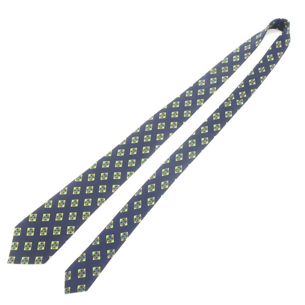 [Used] Luigi Borrelli Small Pattern Print Tri-Fold Tie Navy x Green [NVY] [S/S/A/W] [Condition Rank B] ​​[Men&