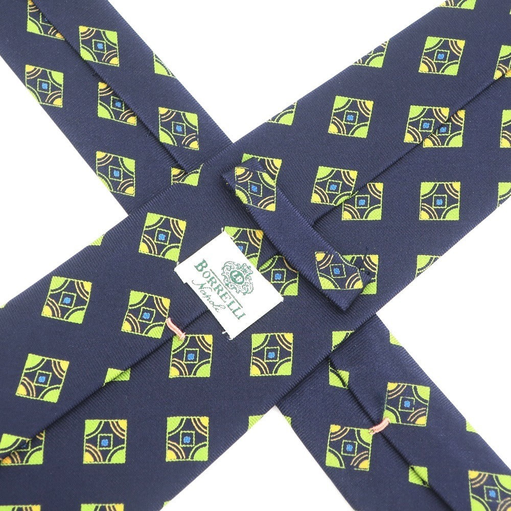 [Used] Luigi Borrelli Small Pattern Print Tri-Fold Tie Navy x Green [NVY] [S/S/A/W] [Condition Rank B] ​​[Men&