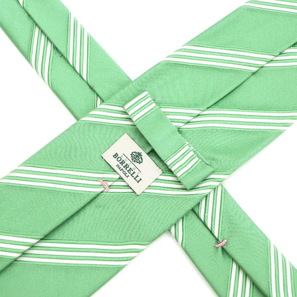 [Used] Luigi Borrelli Striped 3-fold silk tie, light green [GRN] [S/S/A/W] [Condition rank B] ​​[Men&