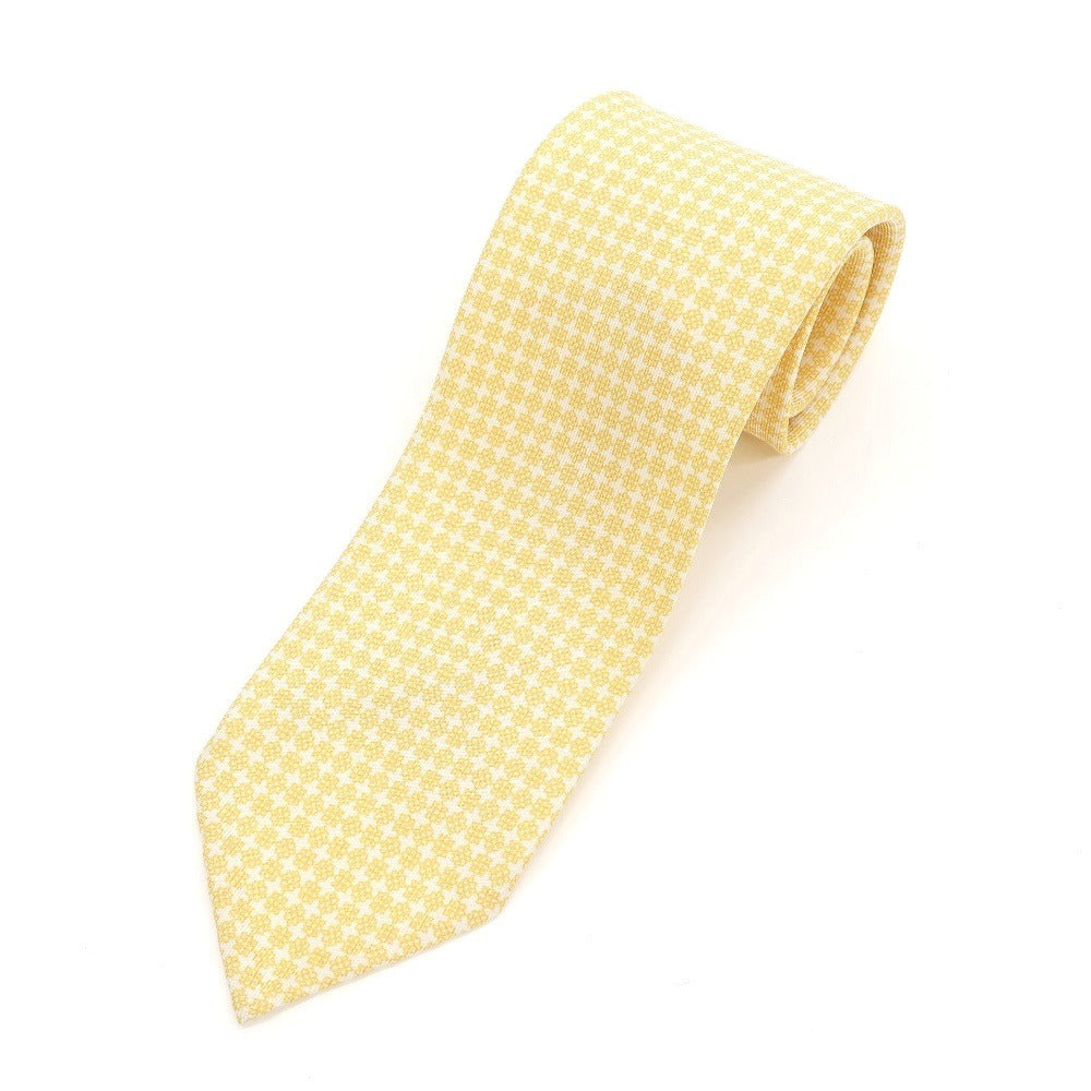 [Used] Cesare Attolini Small Pattern Print Tri-Fold Silk Tie White x Yellow [WHT] [S/S/A/W] [Condition Rank A] [Men&