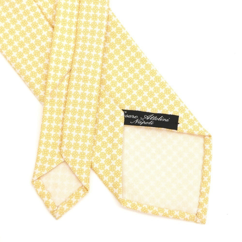 [Used] Cesare Attolini Small Pattern Print Tri-Fold Silk Tie White x Yellow [WHT] [S/S/A/W] [Condition Rank A] [Men&