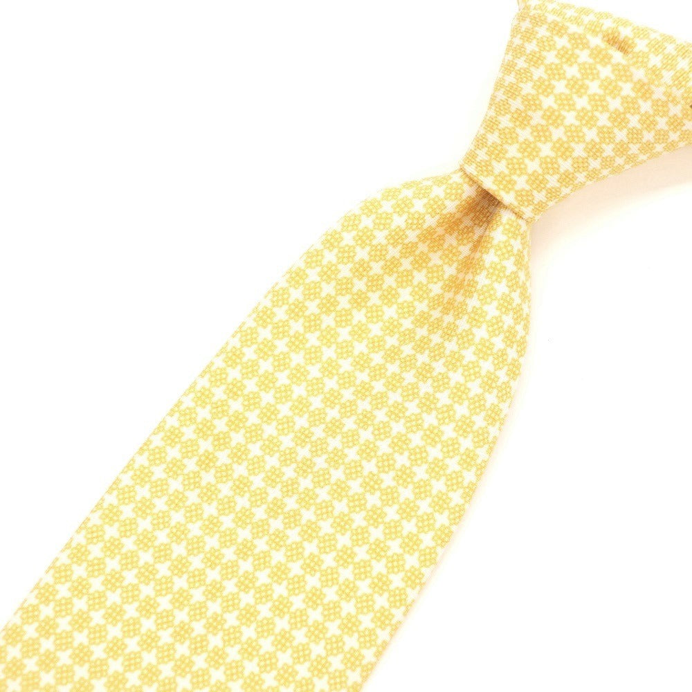 [Used] Cesare Attolini Small Pattern Print Tri-Fold Silk Tie White x Yellow [WHT] [S/S/A/W] [Condition Rank A] [Men&