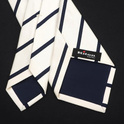 [Used] Kiton Striped Quattro Pieghe Silk Tie Off-White x Navy [WHT] [S/S/A/W] [Condition Rank B] ​​[Men&