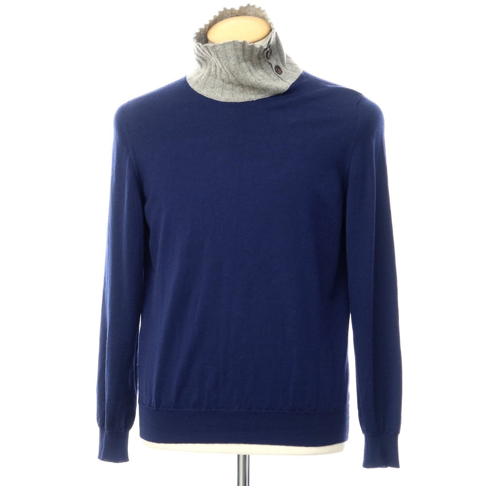 [Used] SVEVO High Gauge Wool Button High Neck Knit Navy x Gray [Size S/48] [NVY] [A/W] [Condition Rank D] [Men&