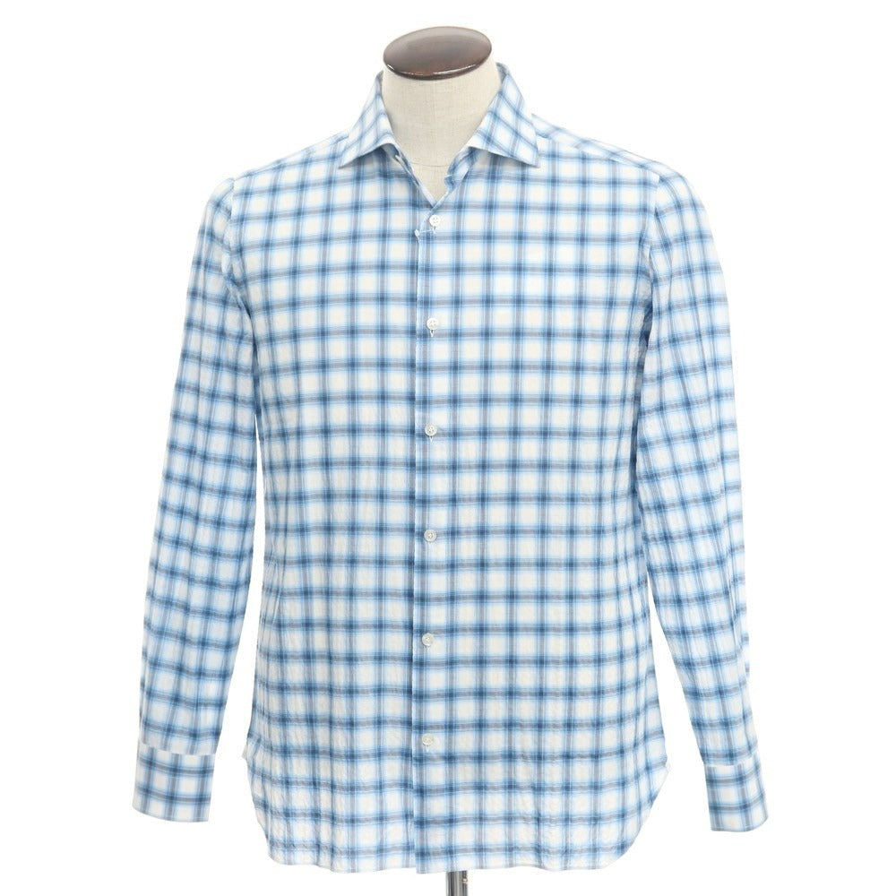 [Used] Luigi Borrelli Cotton Check Wide Collar White x Light Blue [Size 41] [BLU] [S/S/A/W] [Condition Rank B] ​​[Men&