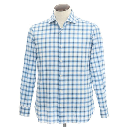 [Used] Luigi Borrelli Cotton Check Wide Collar White x Light Blue [Size 41] [BLU] [S/S/A/W] [Condition Rank B] ​​[Men&