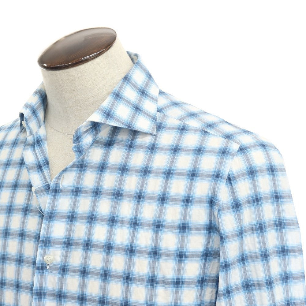 [Used] Luigi Borrelli Cotton Check Wide Collar White x Light Blue [Size 41] [BLU] [S/S/A/W] [Condition Rank B] ​​[Men&