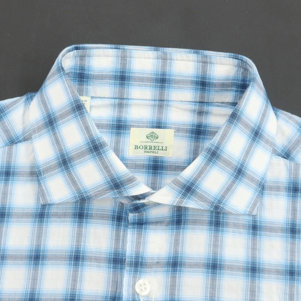 [Used] Luigi Borrelli Cotton Check Wide Collar White x Light Blue [Size 41] [BLU] [S/S/A/W] [Condition Rank B] ​​[Men&