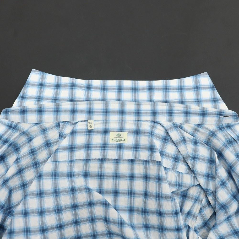 [Used] Luigi Borrelli Cotton Check Wide Collar White x Light Blue [Size 41] [BLU] [S/S/A/W] [Condition Rank B] ​​[Men&