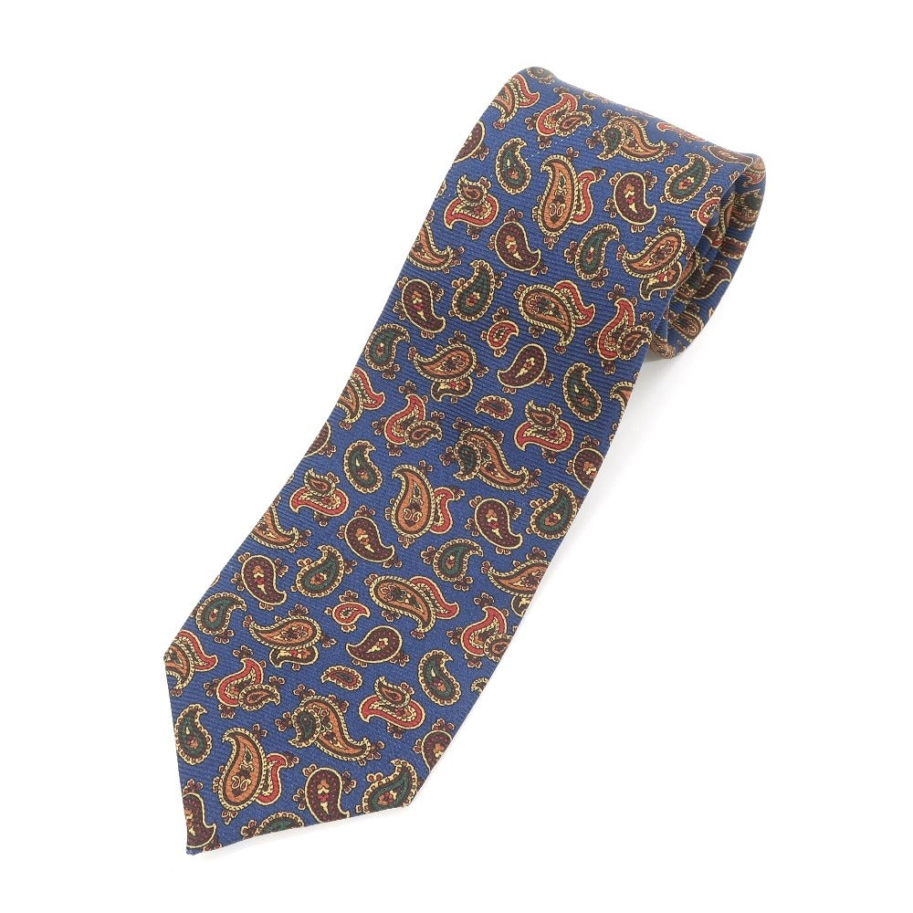 [New Outlet] GIERRE Paisley Print Tri-Fold Silk Tie Navy x Brown [NVY] [S/S/A/W] [Condition Rank N-] [Men&