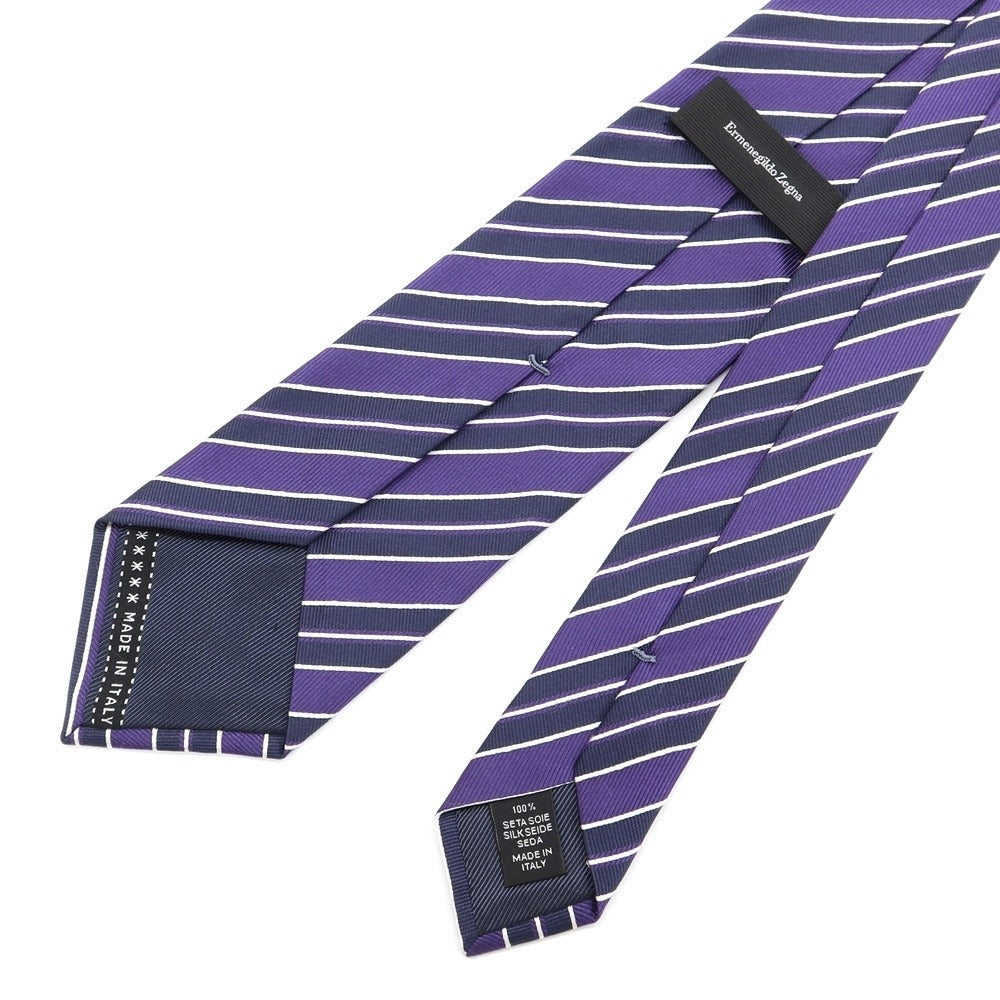[Used] Ermenegildo Zegna Striped Tri-Fold Silk Tie Purple x Navy [PUP] [S/S/A/W] [Condition Rank B] ​​[Men&
