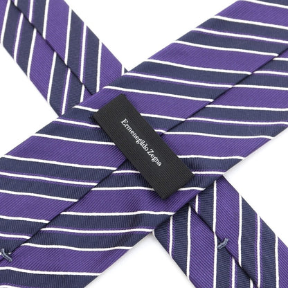 [Used] Ermenegildo Zegna Striped Tri-Fold Silk Tie Purple x Navy [PUP] [S/S/A/W] [Condition Rank B] ​​[Men&