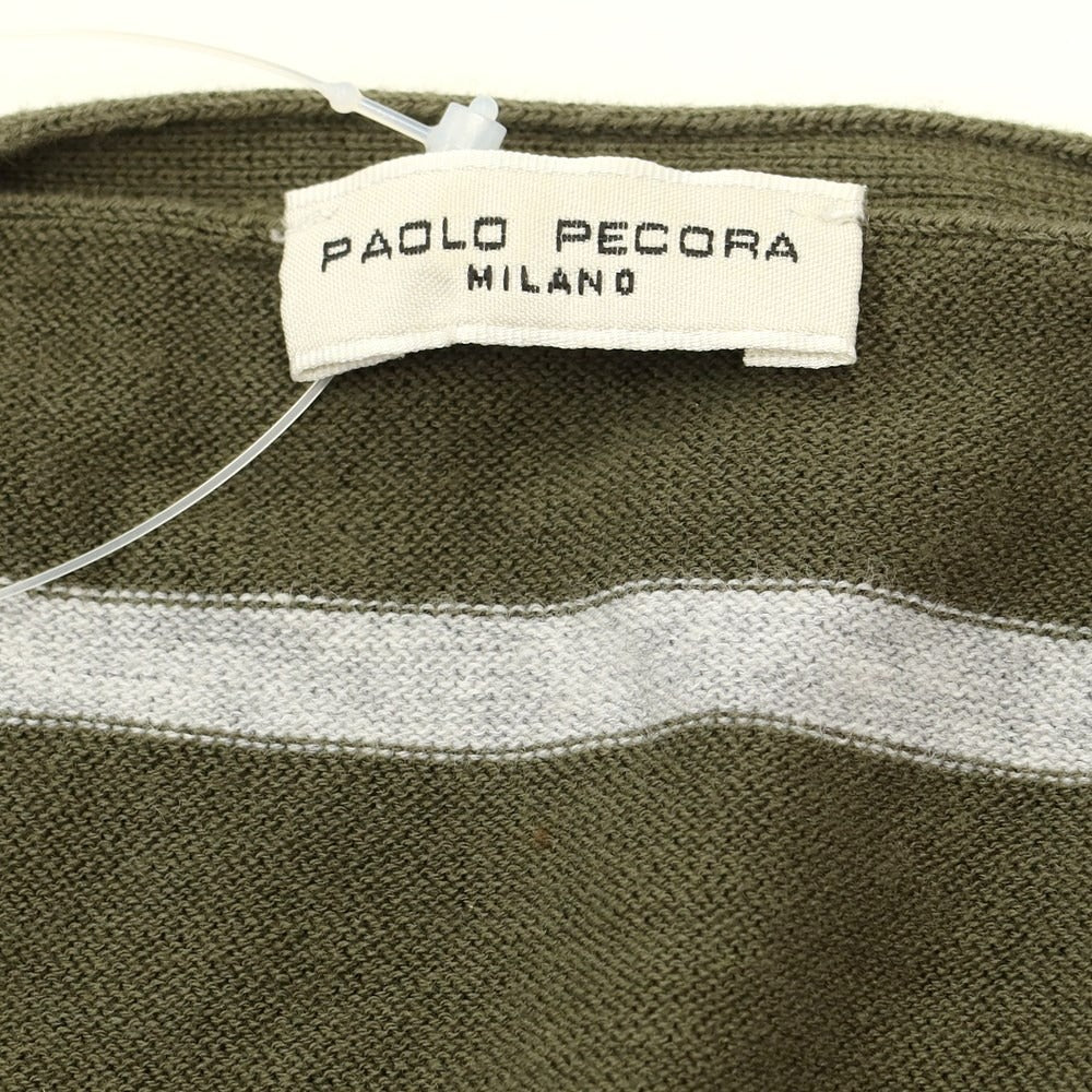 [Used] PAOLO PECORA High gauge cotton V-neck knit Olive x light gray [Size M] [GRN] [S/S] [Condition rank B] ​​[Men&