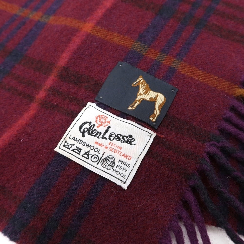 [Used] GLEN LOSSIE Check Wool Side Fringe Scarf Wine Red x Purple [RED] [A/W] [Condition Rank B] ​​[Men&