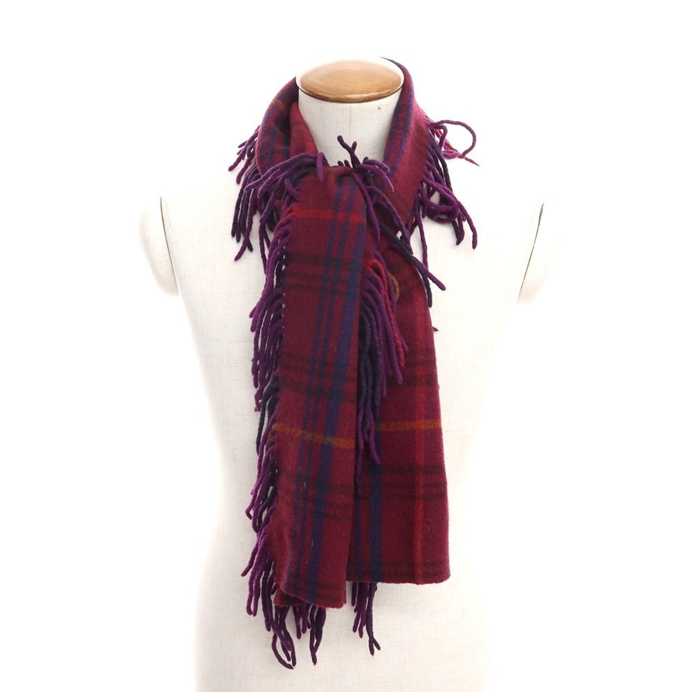 [Used] GLEN LOSSIE Check Wool Side Fringe Scarf Wine Red x Purple [RED] [A/W] [Condition Rank B] ​​[Men&