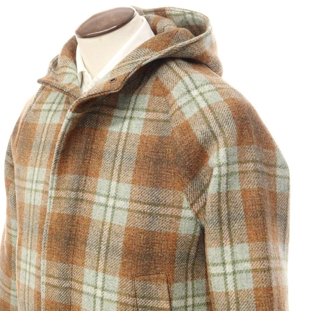 [New] TAGLIATORE WAYLON Wool Check Hooded Coat Light Brown x Light Green [Size 48] [BRW] [A/W] [Condition Rank N] [Men&