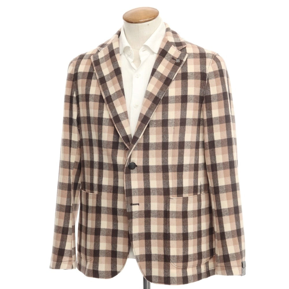 [New] TAGLIATORE wool check unconstructed jacket salmon pink x dark brown [size 48] [PNK] [A/W] [Condition rank N] [Men&