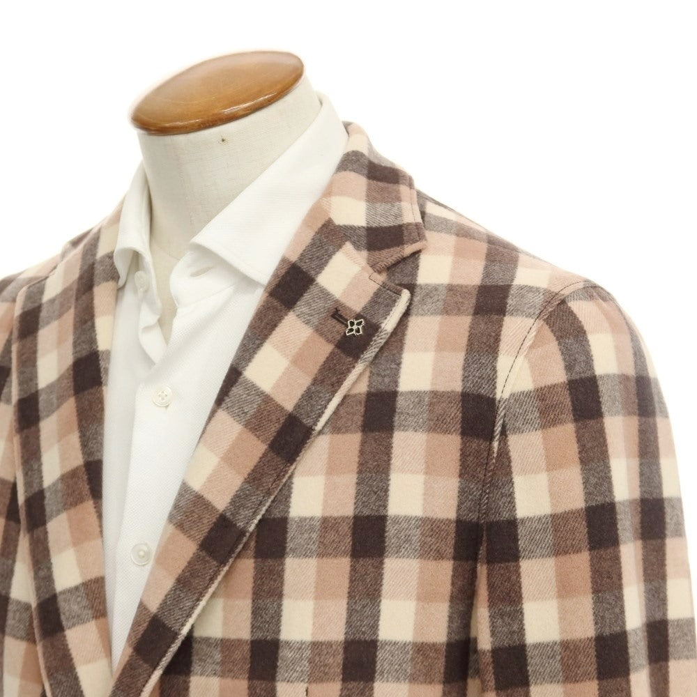 [New] TAGLIATORE wool check unconstructed jacket salmon pink x dark brown [size 48] [PNK] [A/W] [Condition rank N] [Men&