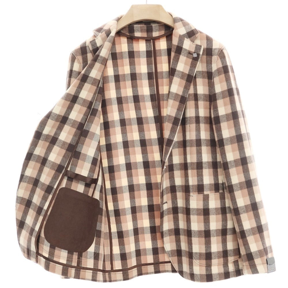 [New] TAGLIATORE wool check unconstructed jacket salmon pink x dark brown [size 48] [PNK] [A/W] [Condition rank N] [Men&