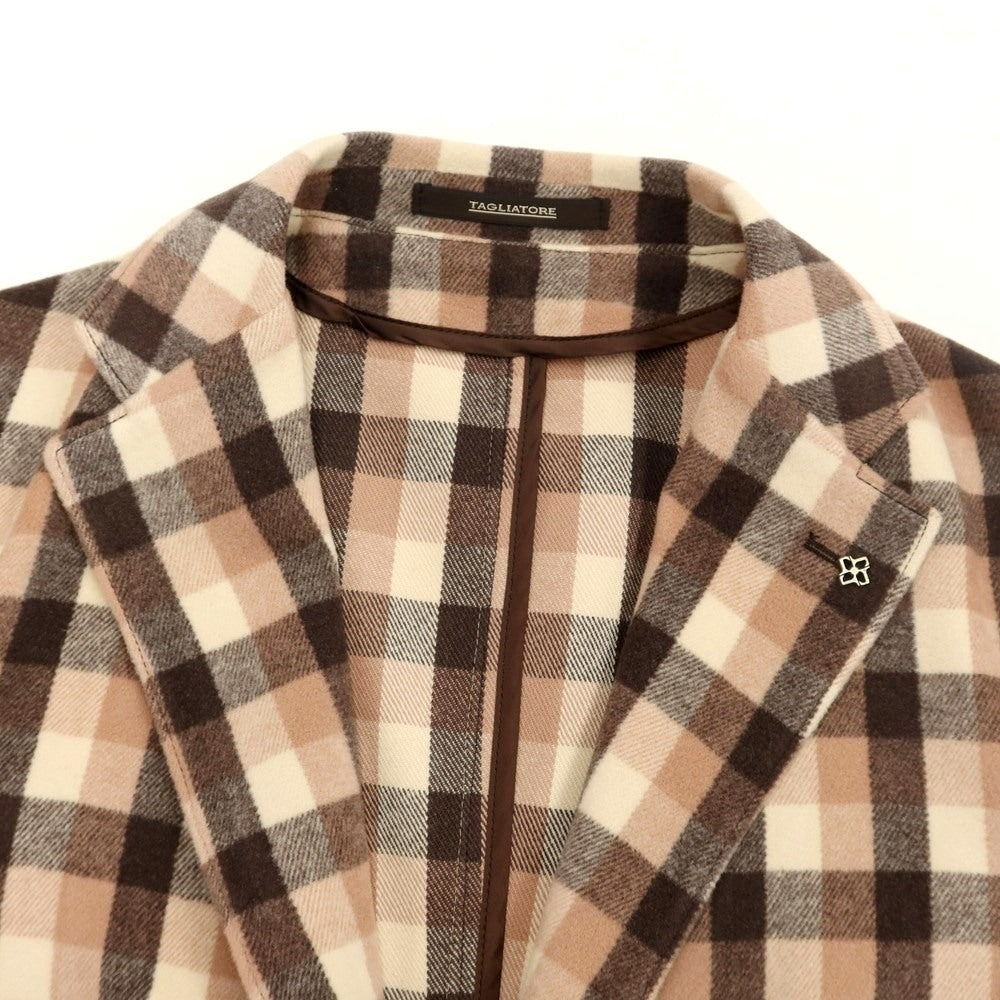 [New] TAGLIATORE wool check unconstructed jacket salmon pink x dark brown [size 48] [PNK] [A/W] [Condition rank N] [Men&