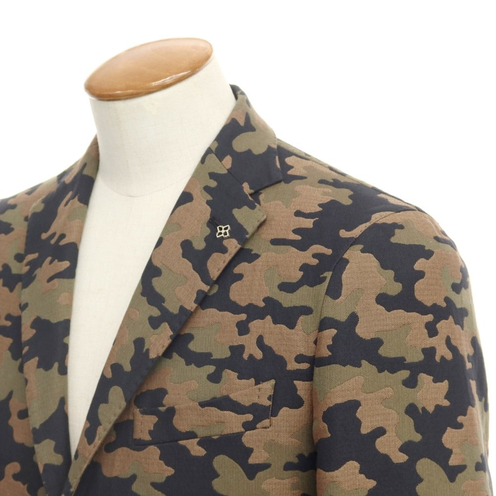 [New] TAGLIATORE Cotton Silk Camouflage Pattern 2B Casual Jacket Brown Beige x Olive [Size 46] [BRW] [S/S] [Condition Rank N] [Men&