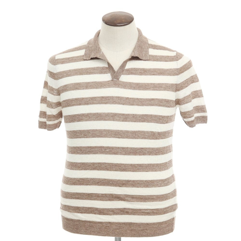 [New] TAGLIATORE Linen Short Sleeve Skipper Polo Knit Brown x White [Size 50] [BRW] [S/S] [Condition Rank N] [Men&