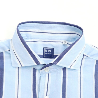 【新品】フェデーリ FEDELI ドレスシャツ
 ライトブルーxネイビー【サイズ39】【BLU】【S/S/A/W】【状態ランクN】【メンズ】
【769670】 DPD