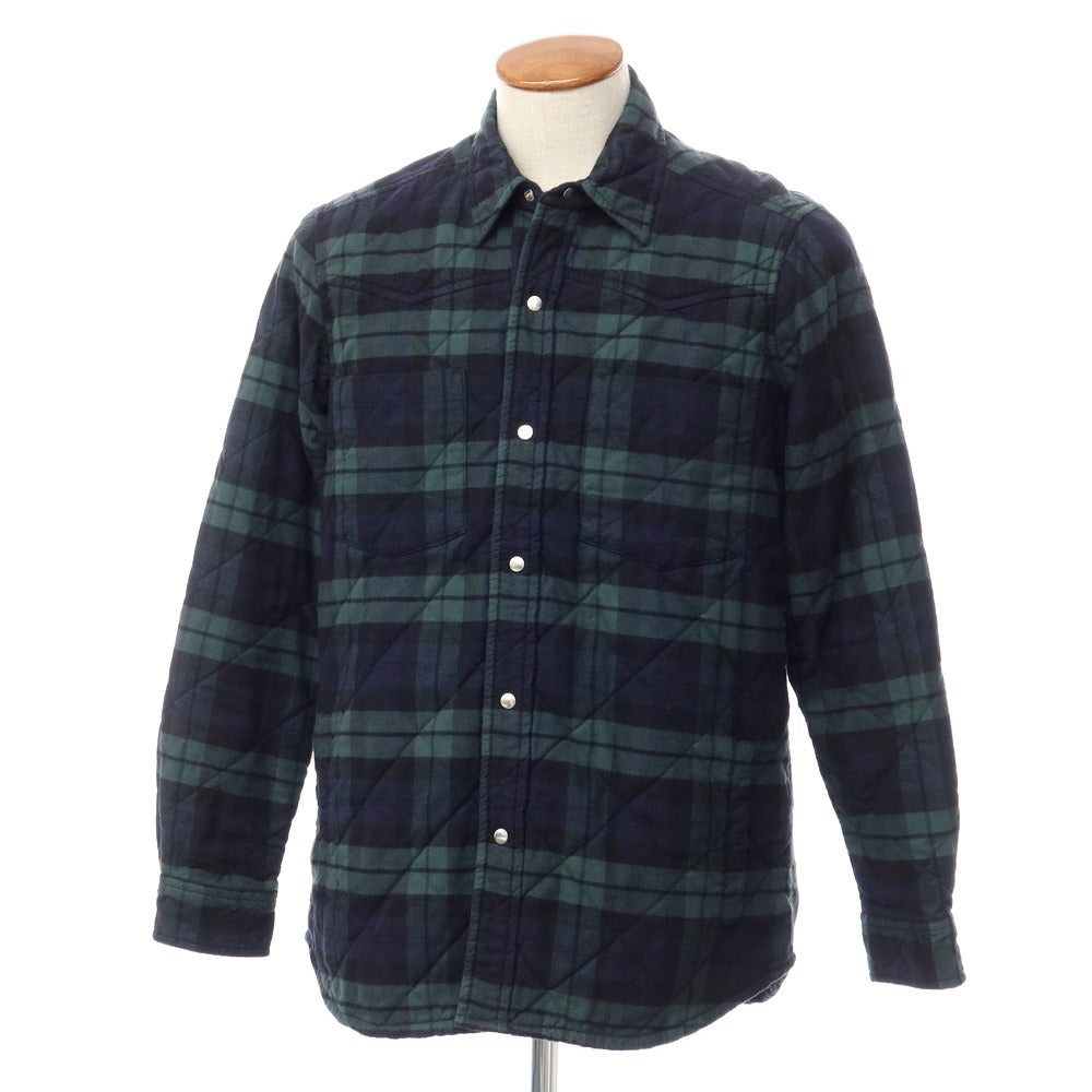 [New] Bagutta Cotton Check Quilted Casual Shirt Navy x Green [Size M] [NVY] [A/W] [Condition Rank N] [Men&