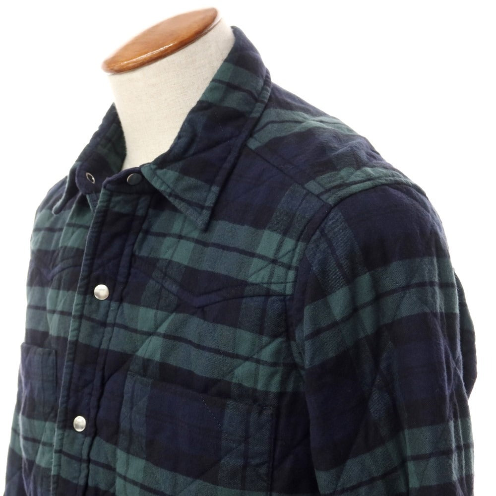 [New] Bagutta Cotton Check Quilted Casual Shirt Navy x Green [Size M] [NVY] [A/W] [Condition Rank N] [Men&
