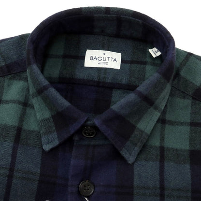 [New] Bagutta Cotton Check Casual Shirt Navy x Green [Size 38] [NVY] [A/W] [Condition Rank N] [Men&