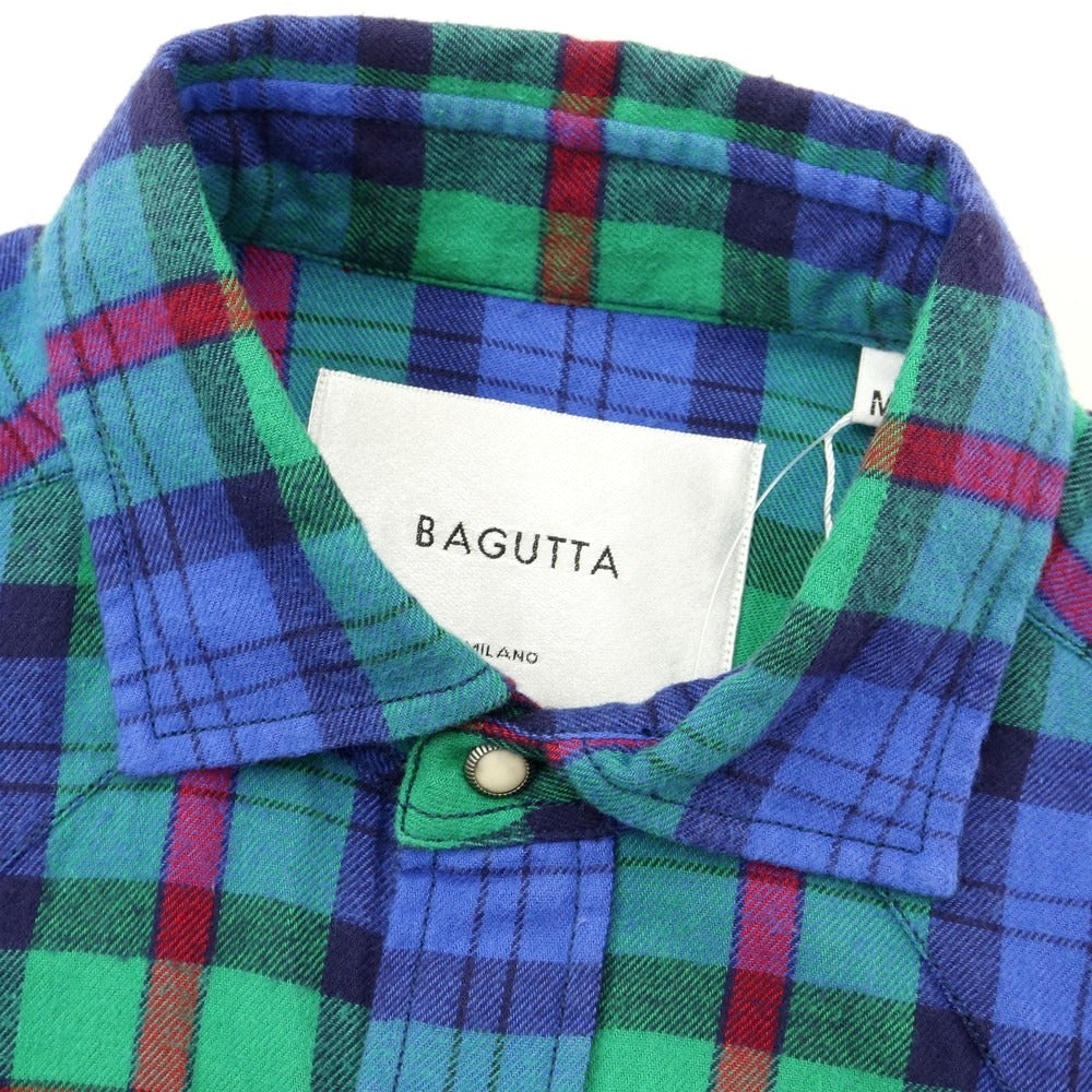 付属品なし【新品】バグッタ Bagutta コットン チェック ウエスタンシャツ ブルーxグリーン【サイズM】【メンズ】
