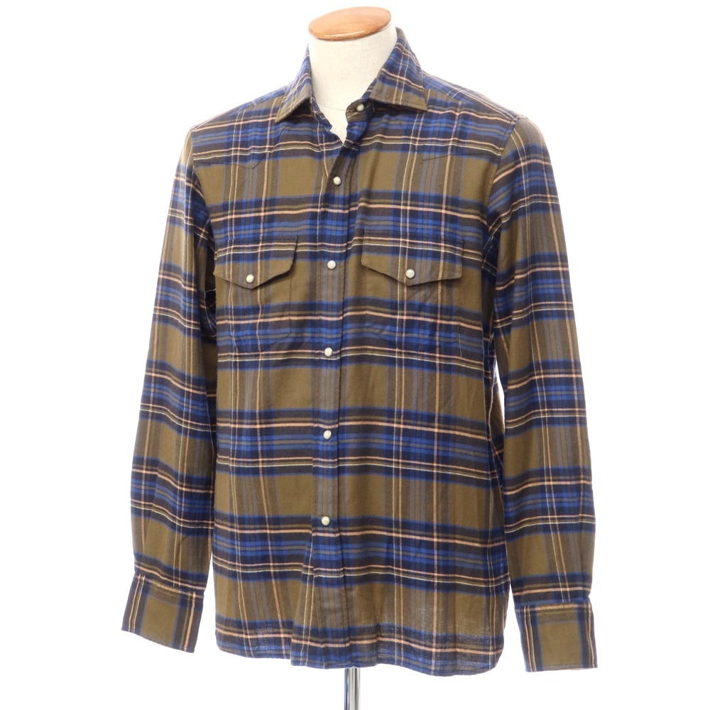[New] Bagutta casual shirt
 Khaki olive x navy [Size M] [KAK] [A/W] [Condition rank N] [Men&