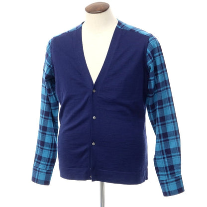 [New] Bagutta Knit-switched Cotton Flannel Check Cardigan Navy x Blue [Size 40] [NVY] [A/W] [Condition Rank N] [Men&