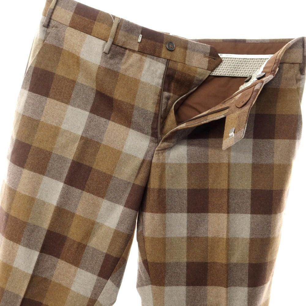 [New] PT TORINO Stretch Wool Check Dress Slacks Pants Brown x Gray [Size 48] [BRW] [A/W] [Condition Rank N] [Men&