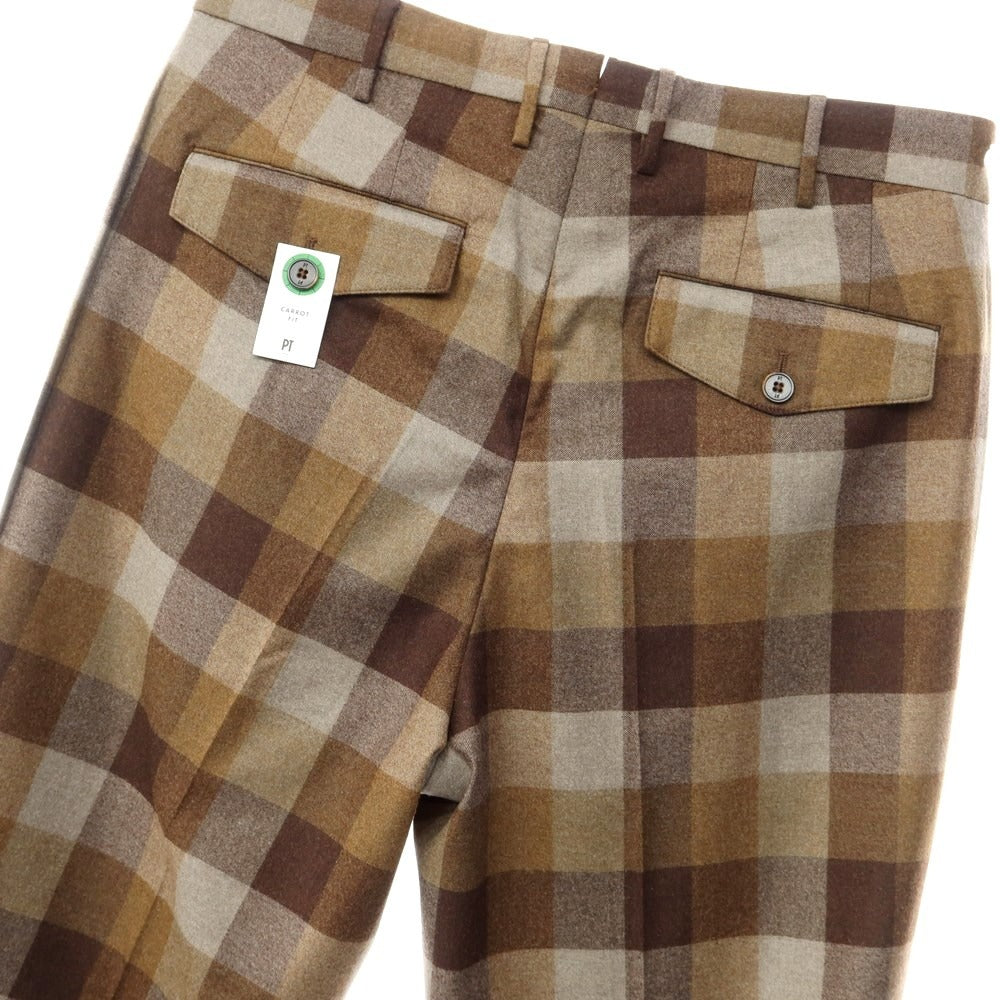 [New] PT TORINO Wool Check Dress Slacks Pants Brown x Gray [Size 48] [BRW] [A/W] [Condition Rank N] [Men&