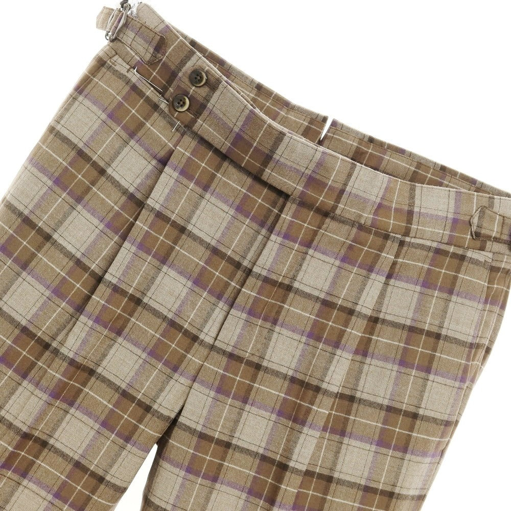 [New] PT TORINO Stretch Wool Check Dress Slacks Pants Ash Brown x Purple [Size 48] [BRW] [A/W] [Condition Rank N] [Men&