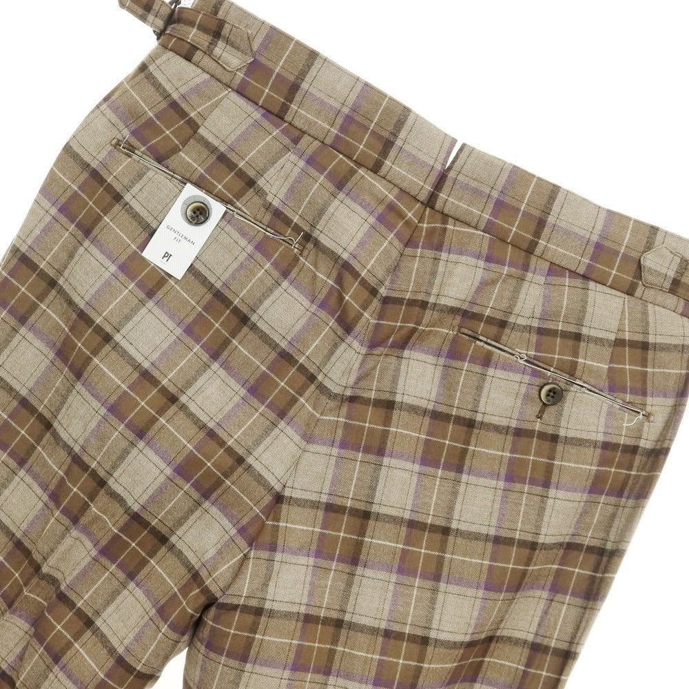 [New] PT TORINO Stretch Wool Check Dress Slacks Pants Ash Brown x Purple [Size 48] [BRW] [A/W] [Condition Rank N] [Men&