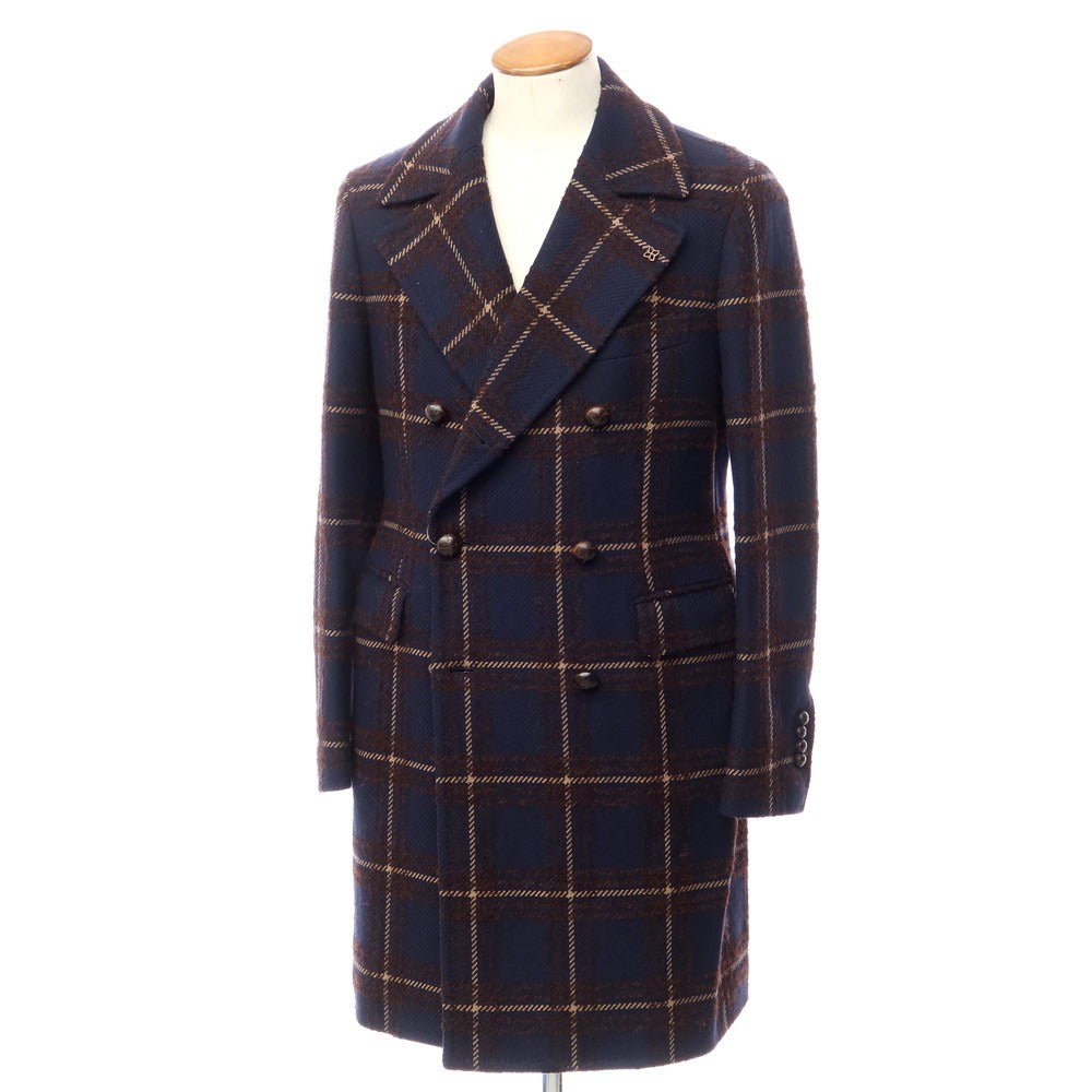 [Used] TAGLIATORE wool nylon check double-breasted coat, navy x brown [size 48] [NVY] [A/W] [Condition rank B] ​​[Men&
