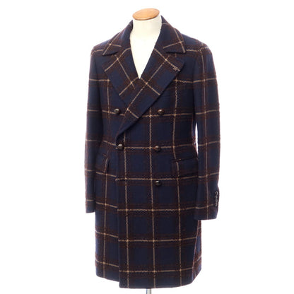 [Used] TAGLIATORE wool nylon check double-breasted coat, navy x brown [size 48] [NVY] [A/W] [Condition rank B] ​​[Men&
