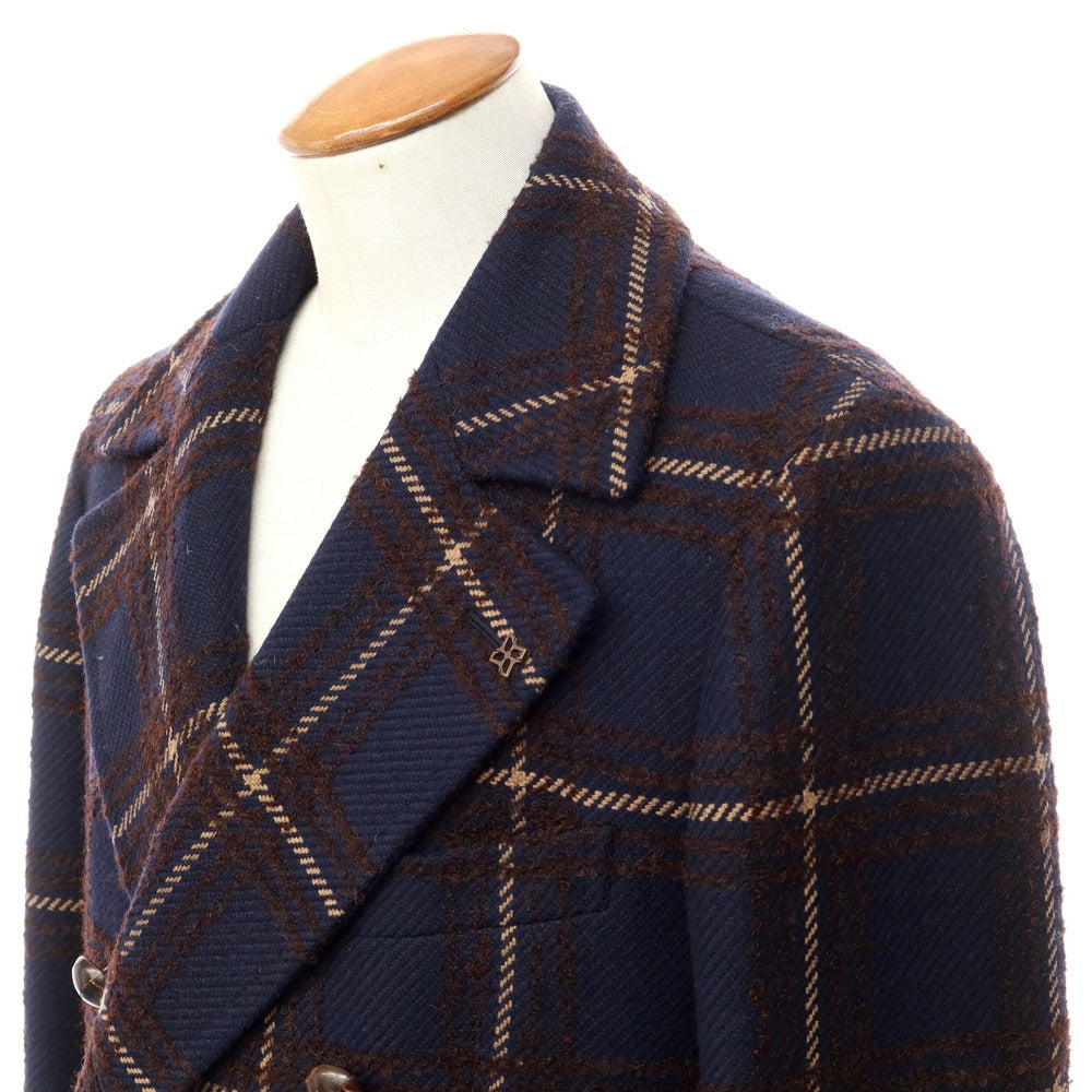 [Used] TAGLIATORE wool nylon check double-breasted coat, navy x brown [size 48] [NVY] [A/W] [Condition rank B] ​​[Men&
