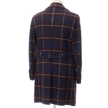 [Used] TAGLIATORE wool nylon check double-breasted coat, navy x brown [size 48] [NVY] [A/W] [Condition rank B] ​​[Men&