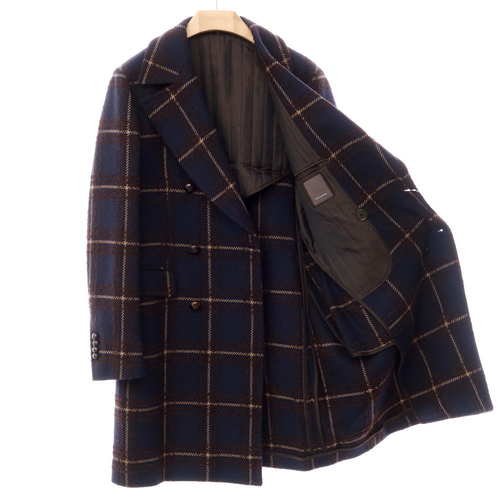 [Used] TAGLIATORE wool nylon check double-breasted coat, navy x brown [size 48] [NVY] [A/W] [Condition rank B] ​​[Men&