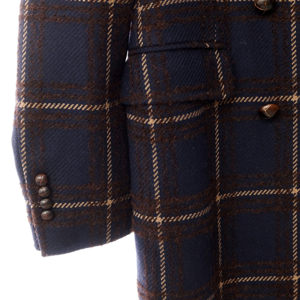[Used] TAGLIATORE wool nylon check double-breasted coat, navy x brown [size 48] [NVY] [A/W] [Condition rank B] ​​[Men&