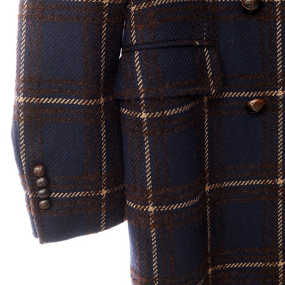 [Used] TAGLIATORE wool nylon check double-breasted coat, navy x brown [size 48] [NVY] [A/W] [Condition rank B] ​​[Men&